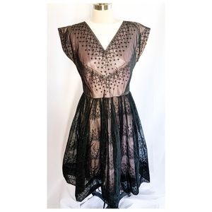 Vintage 60s / 50s party dress black and pink med